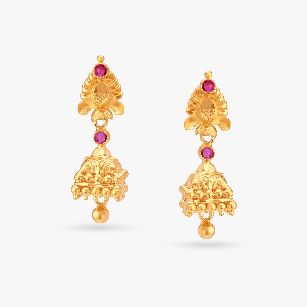 Bell-Shaped Gold Jhumka Earrings,,hi-res image number null