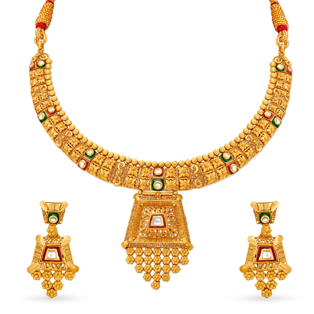 Intricate Floral Gold Necklace Set,,hi-res image number null