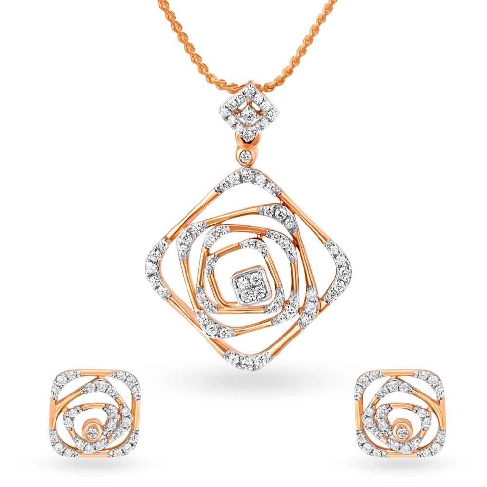 

Hypnotic Rose Gold and Diamond Pendant and Earrings Set