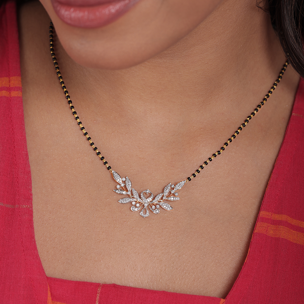 Enchanted Leaves 14 Kt Gold and Diamond Mangalsutra,,hi-res image number null
