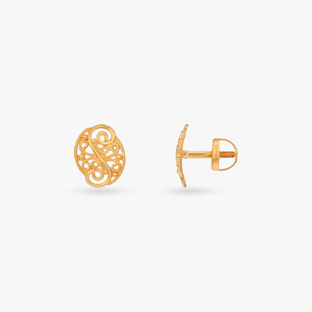 Whimsical Swirl Gold Stud Earrings For Kids,,hi-res image number null
