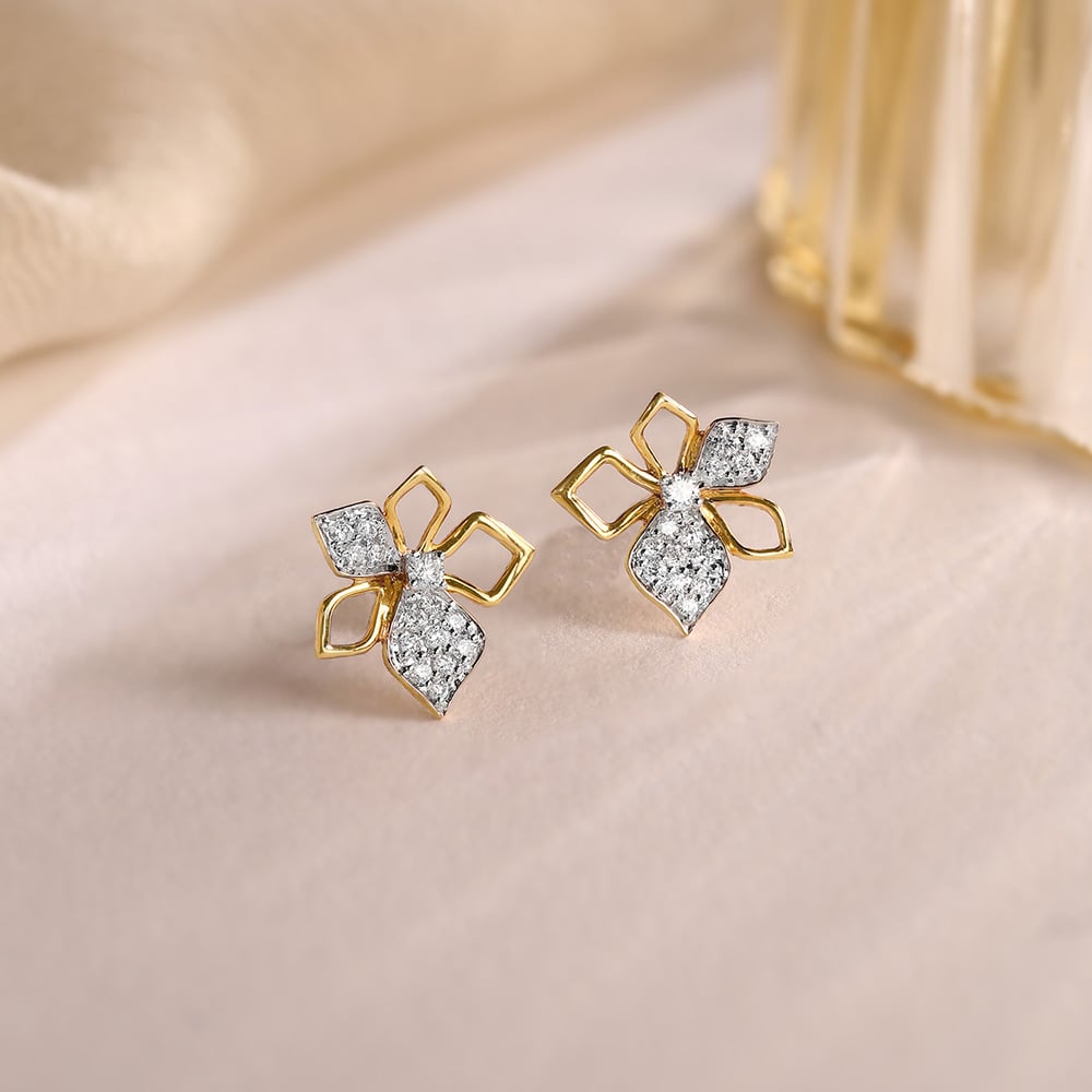 Sparkling Symmetry Gold & Diamond Stud Earrings,,hi-res image number null