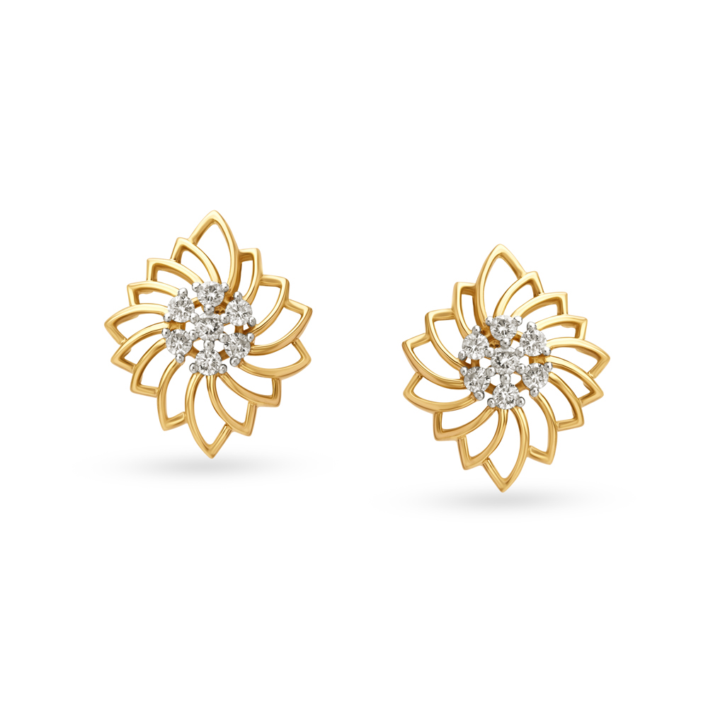 Charming Jali Work Floral Diamond Stud Earrings,,hi-res image number null