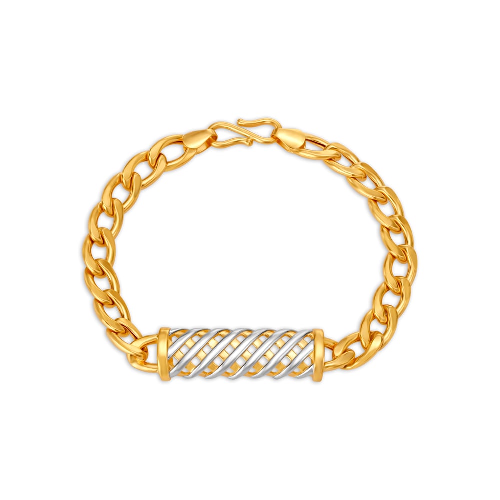 Semi Spiral Pattern Gold Bracelet For Men