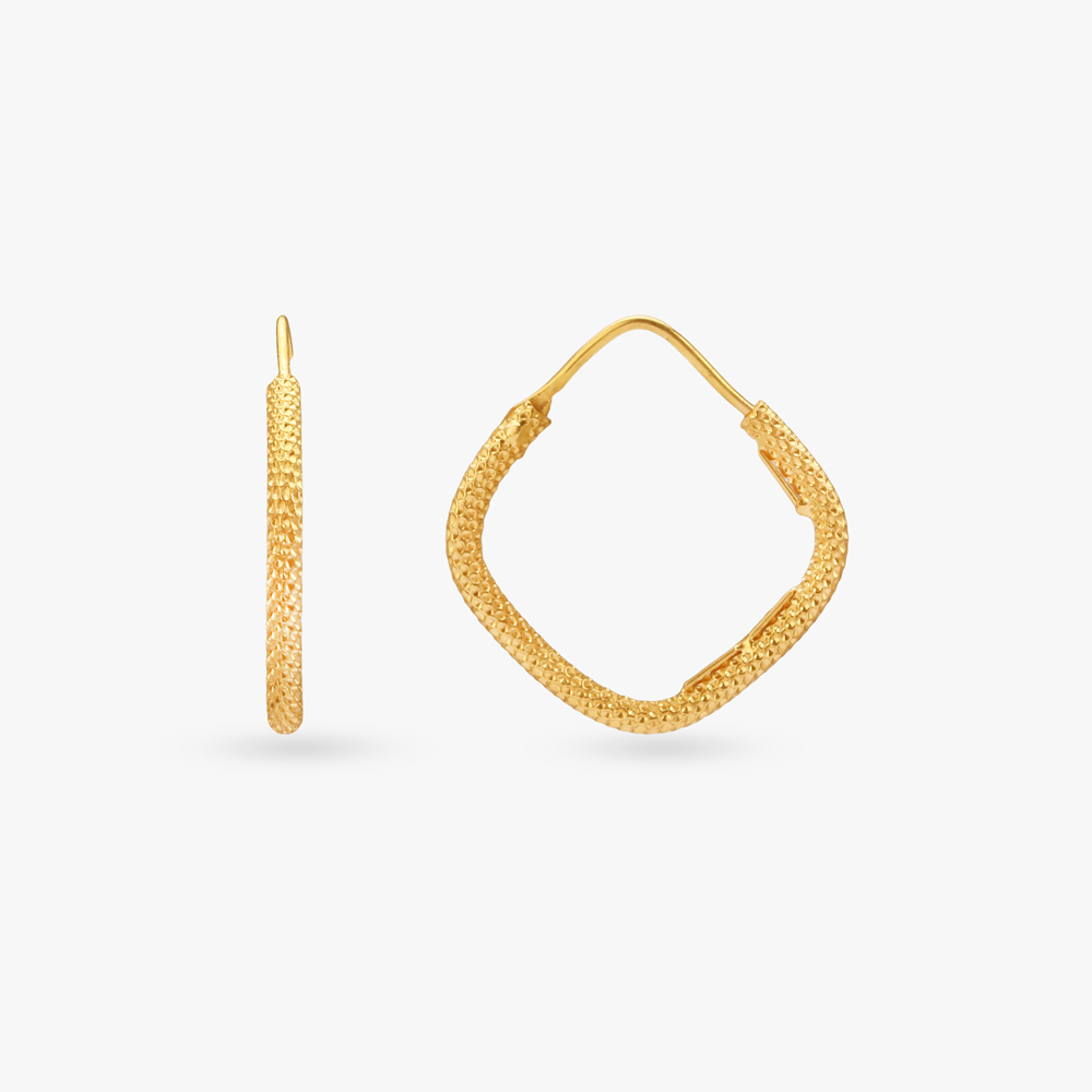 Textured Square Gold Hoop Earrings,,hi-res image number null