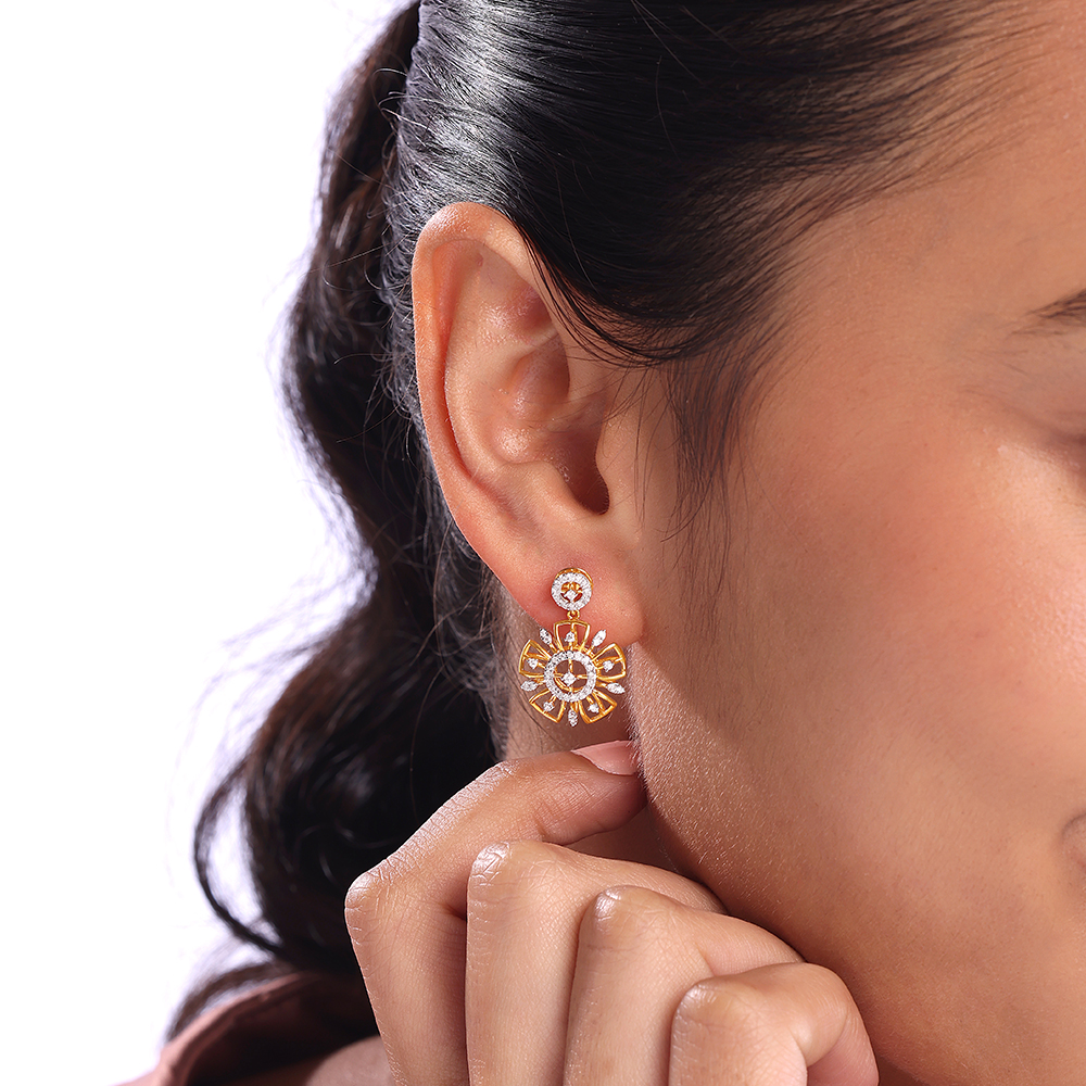 Blossoming Elegance Gold & Diamond Drop Earrings,,hi-res image number null