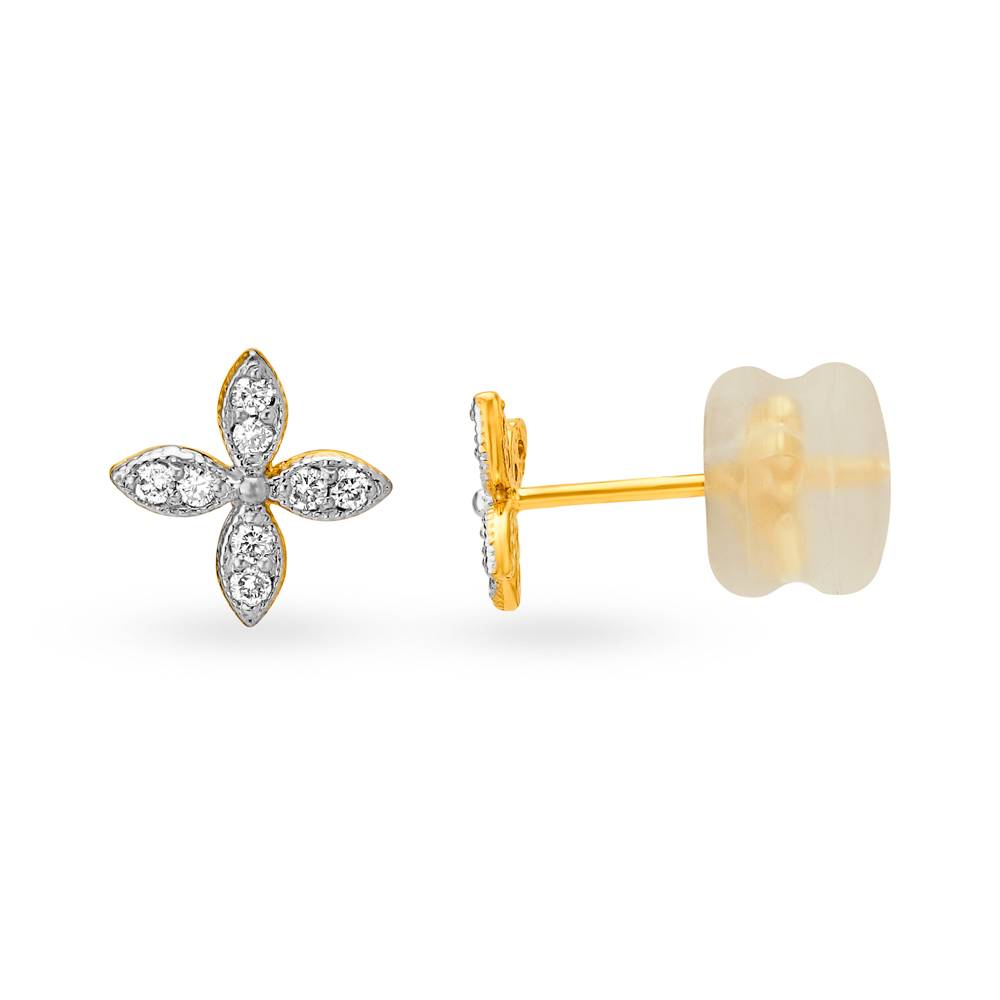 Glorious 18 Karat Yellow Gold And Diamond Floral Studs,,hi-res image number null