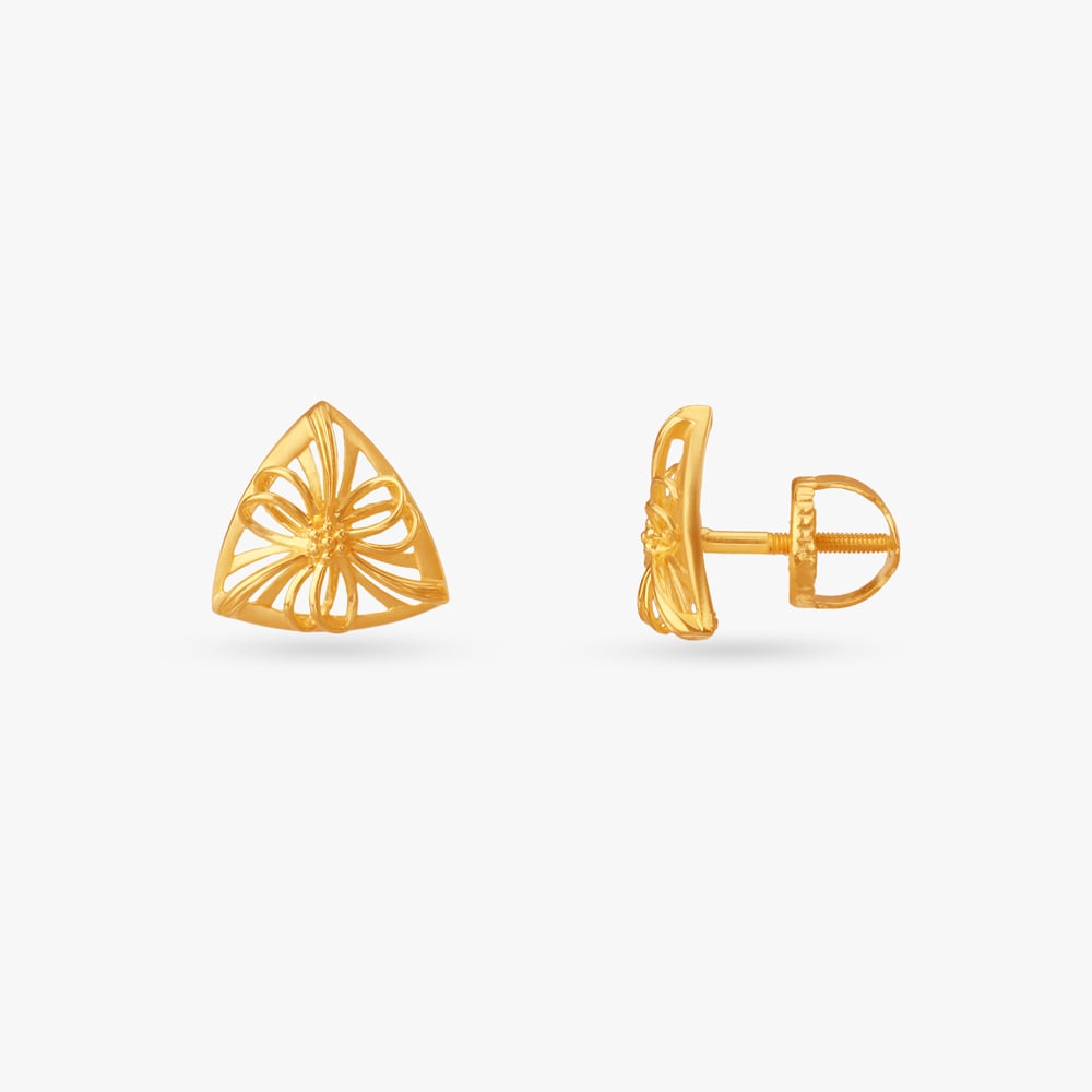 Floral Flare Gold Stud Earrings,,hi-res image number null