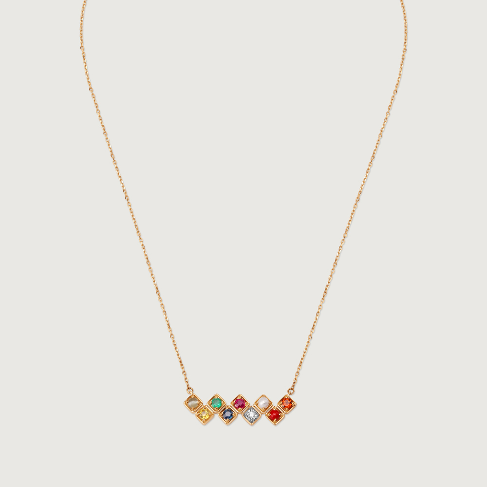 Gemstone Symphony 14KT The Navratna Pendant Chain,,hi-res image number null