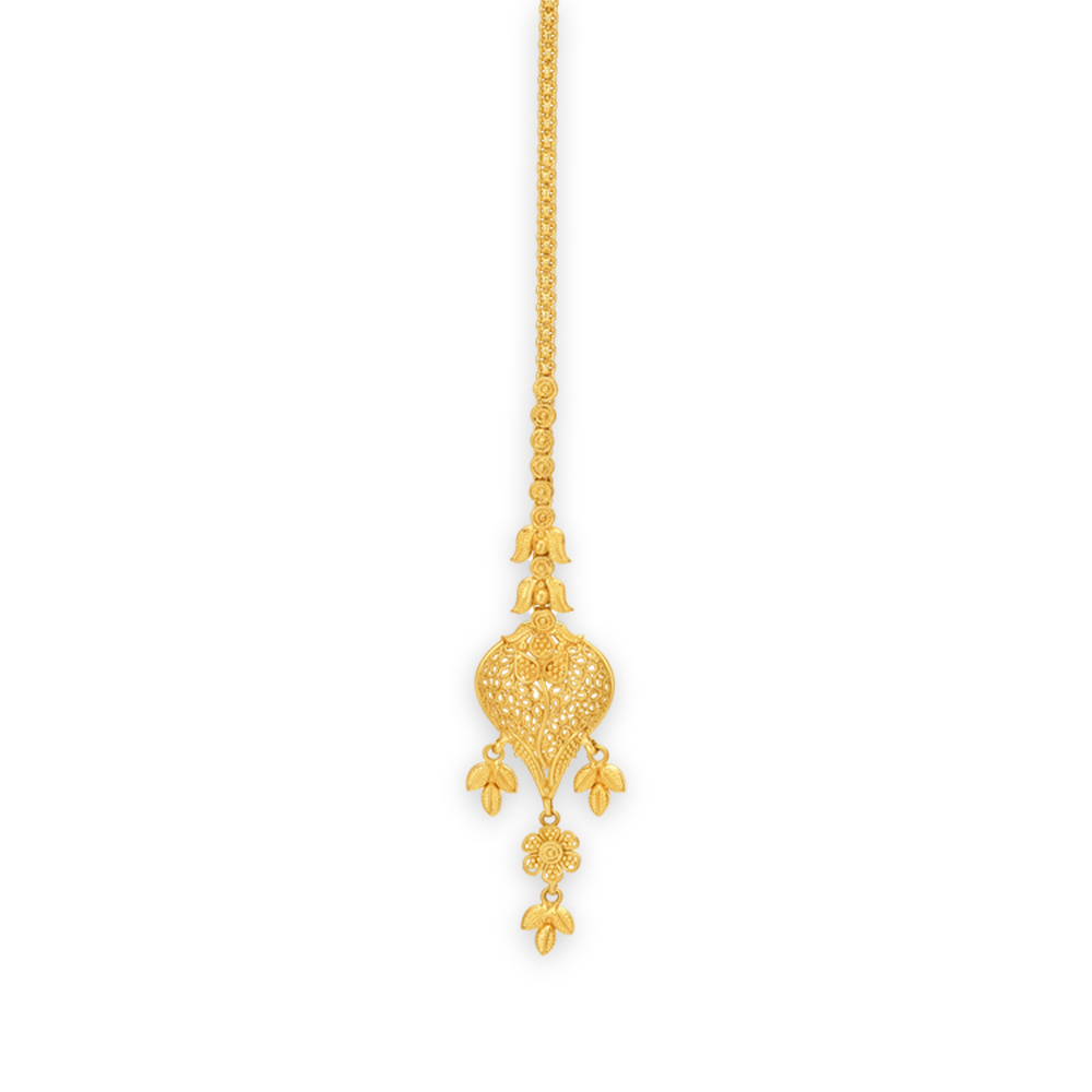 Alluring 22 Karat Yellow Gold Filigree Leaf Maang Tikka