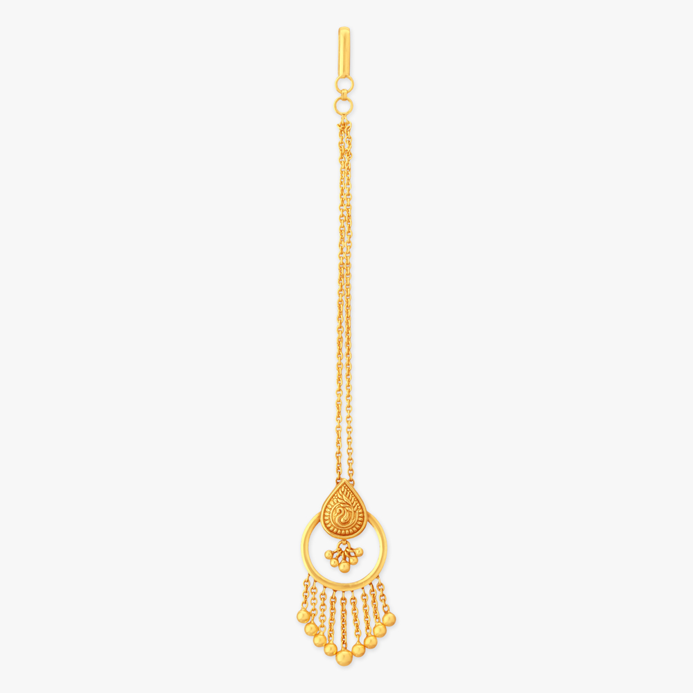 Sculpted Paisley Gold Maang Tikka,,hi-res image number null