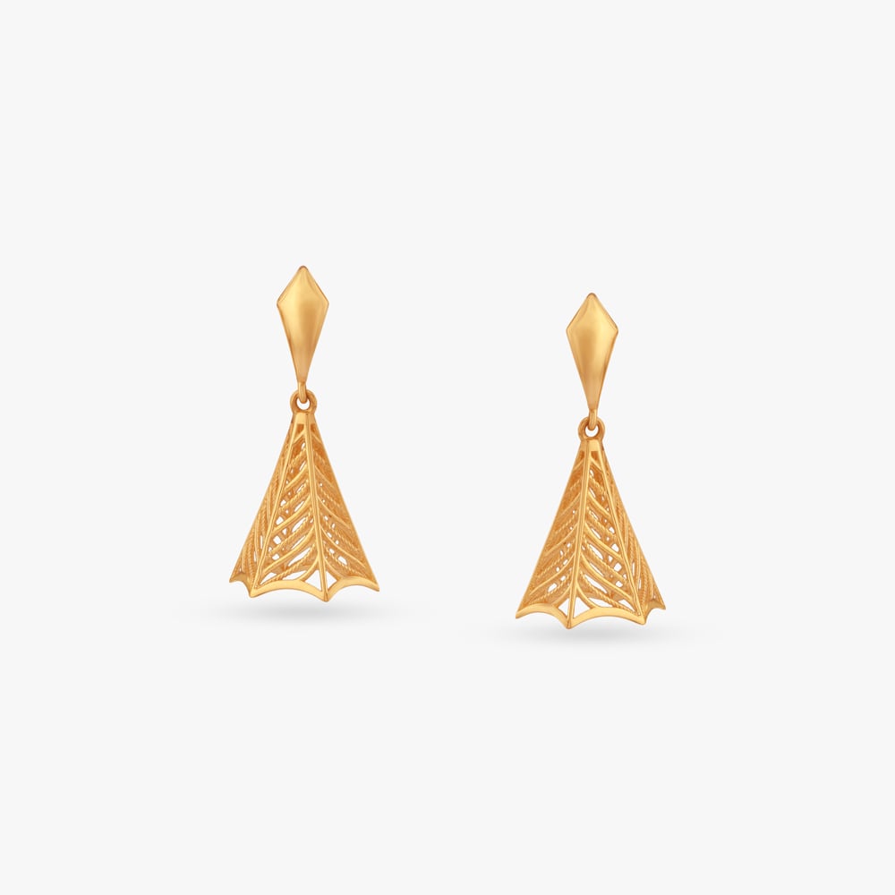 

Angular Filigree Gold Jhumka Earrings