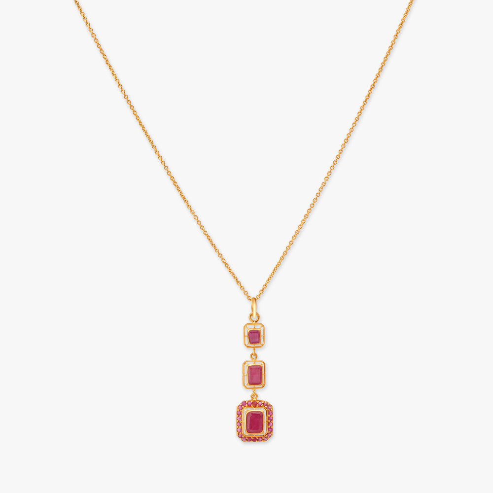 Rectangle Gold Pendant with Chain and Earrings Set,,hi-res image number null