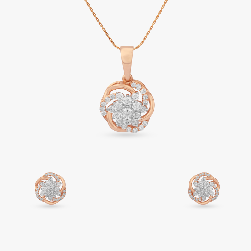 Swirl Bloom Diamond Pendant and Earrings Set,,hi-res image number null
