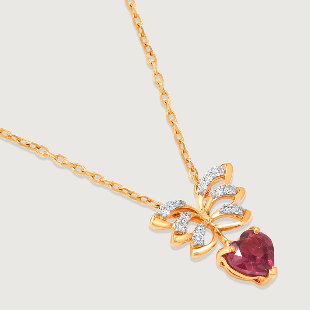 Winged Heart 14KT Gold, Diamond & Pink Garnet Necklace,,hi-res image number null