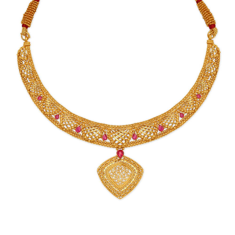Regal Stone Studded Gold Necklace