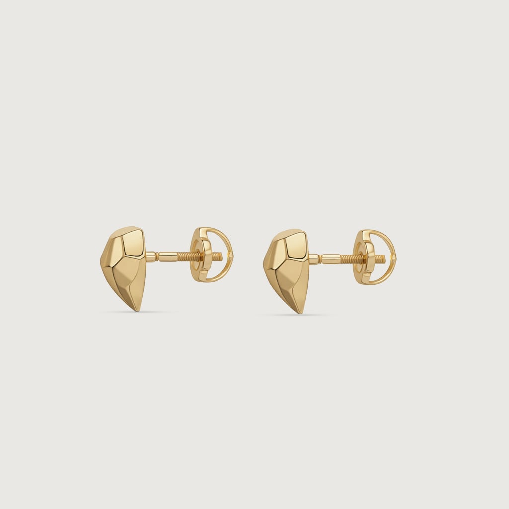 Faceted Heart Gold Stud Earrings,,hi-res image number null