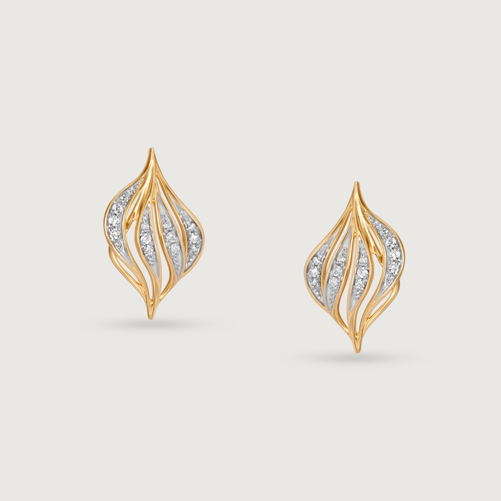 Draped Elegance 14 Kt Gold & Diamond Stud Earrings,,hi-res image number null