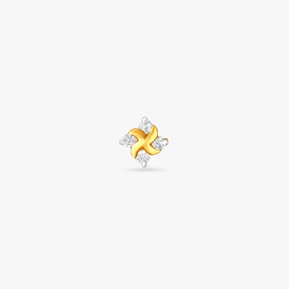 Floral Spiral Gold and Diamond Nose Pin,,hi-res image number null