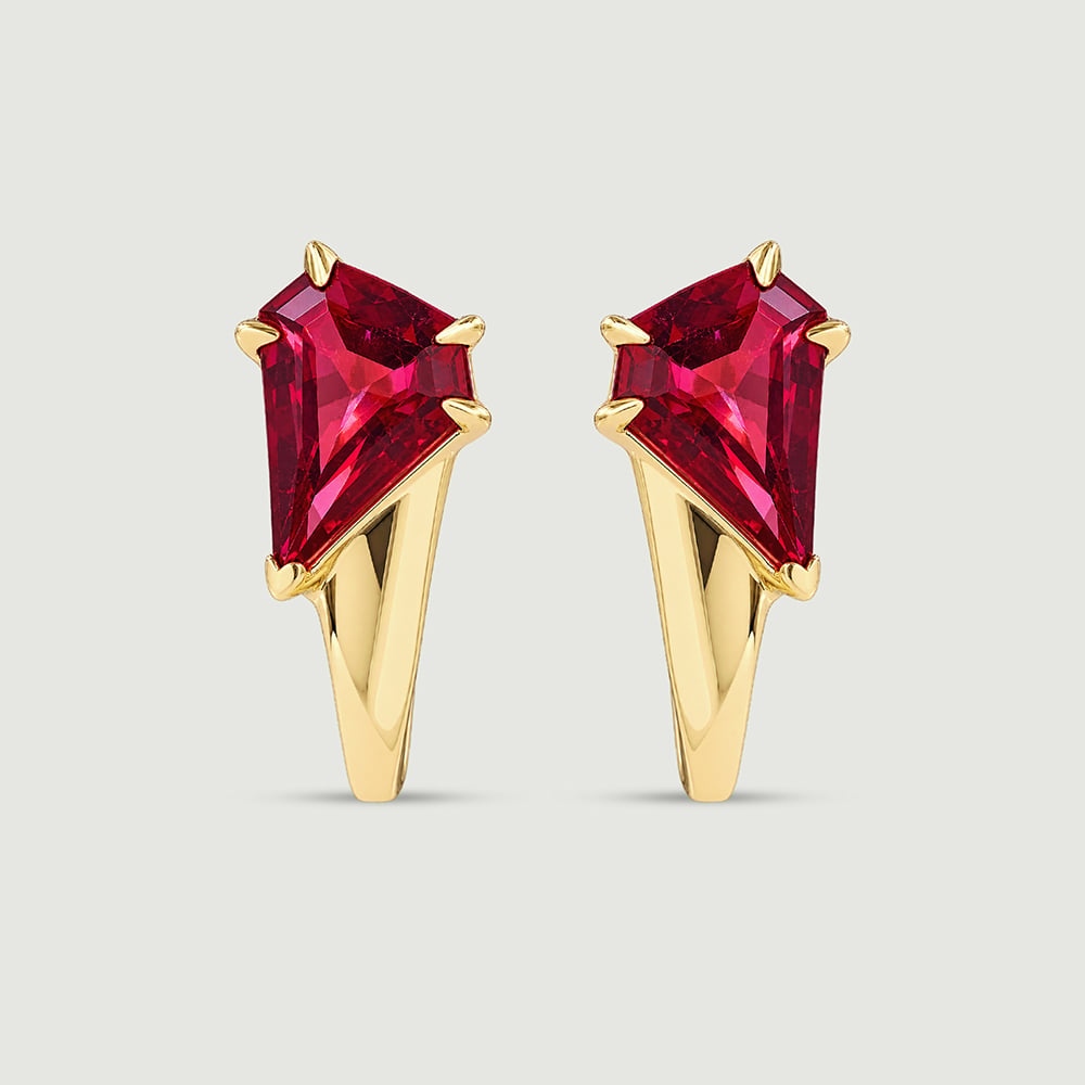 Sculptural Radiant Pink Garnet Hoop Earrings,,hi-res image number null