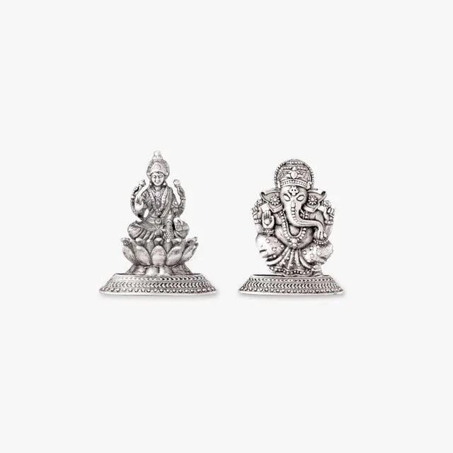 Auspicious Ganesha and Lakshmi Silver Idol,,hi-res image number null