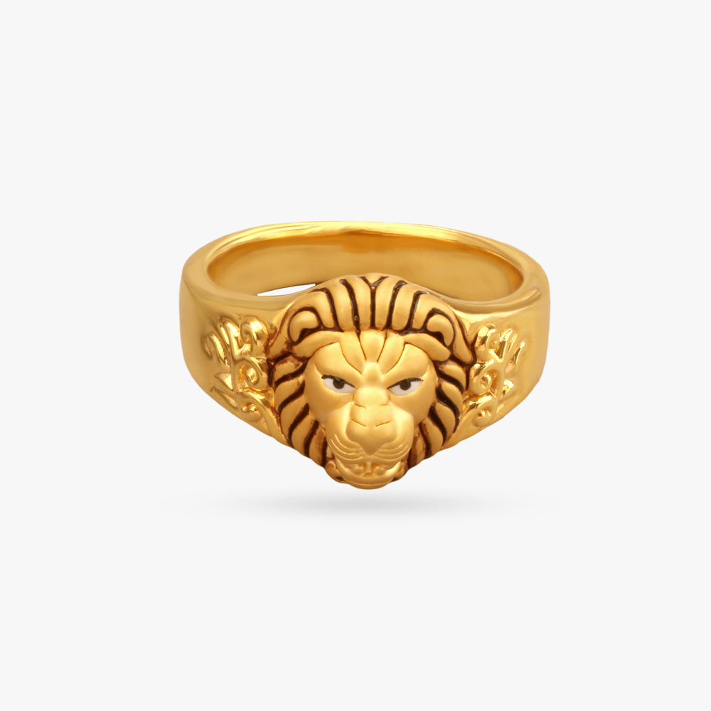 Lion Signet Gold Finger Ring for Men,,hi-res image number null