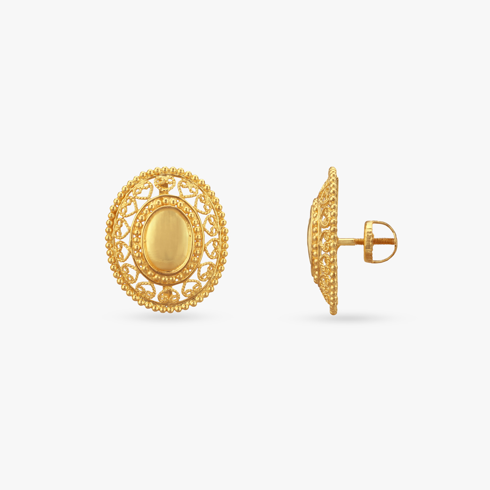 

Oval Mirror Gold Stud Earrings