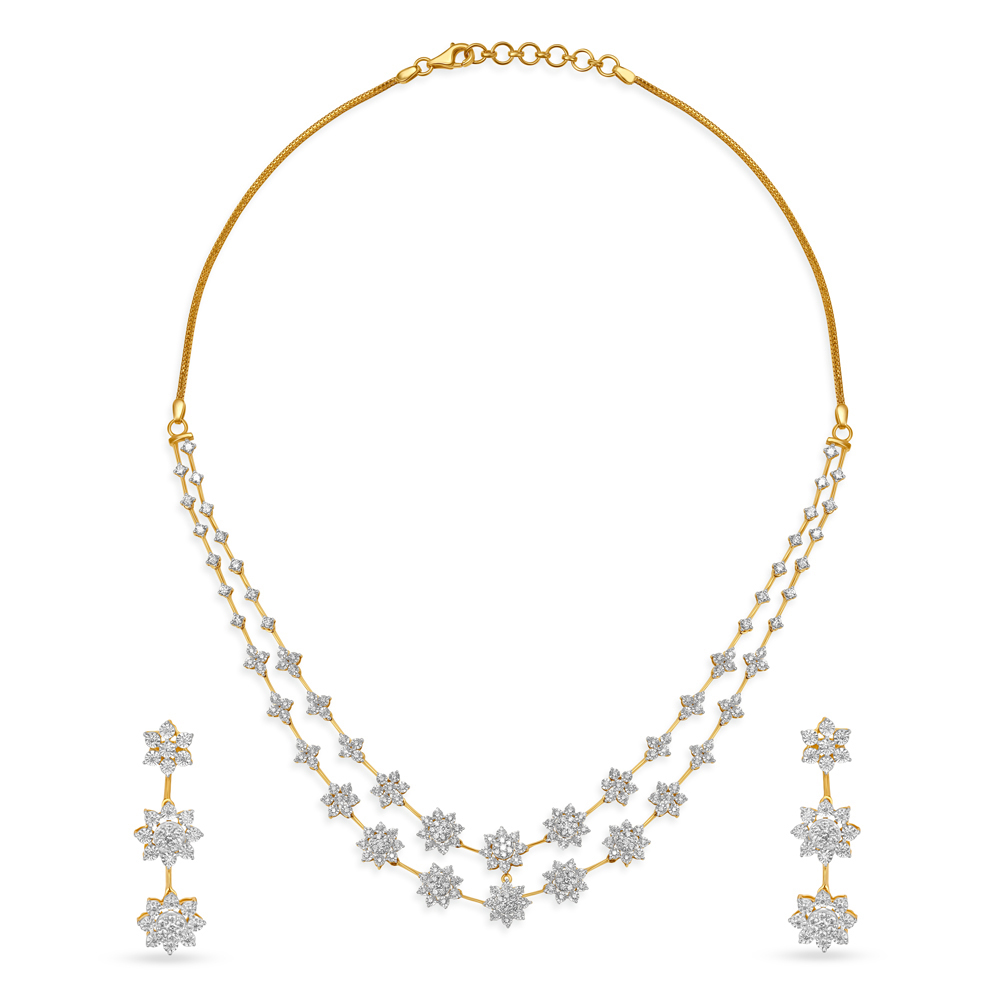 Distinctive Diamond Adorned Traditional Gold Necklace Set,,hi-res image number null