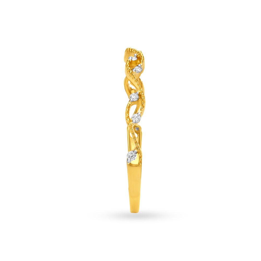 Wavy Elegant Gold and Diamond Finger Ring,,hi-res image number null