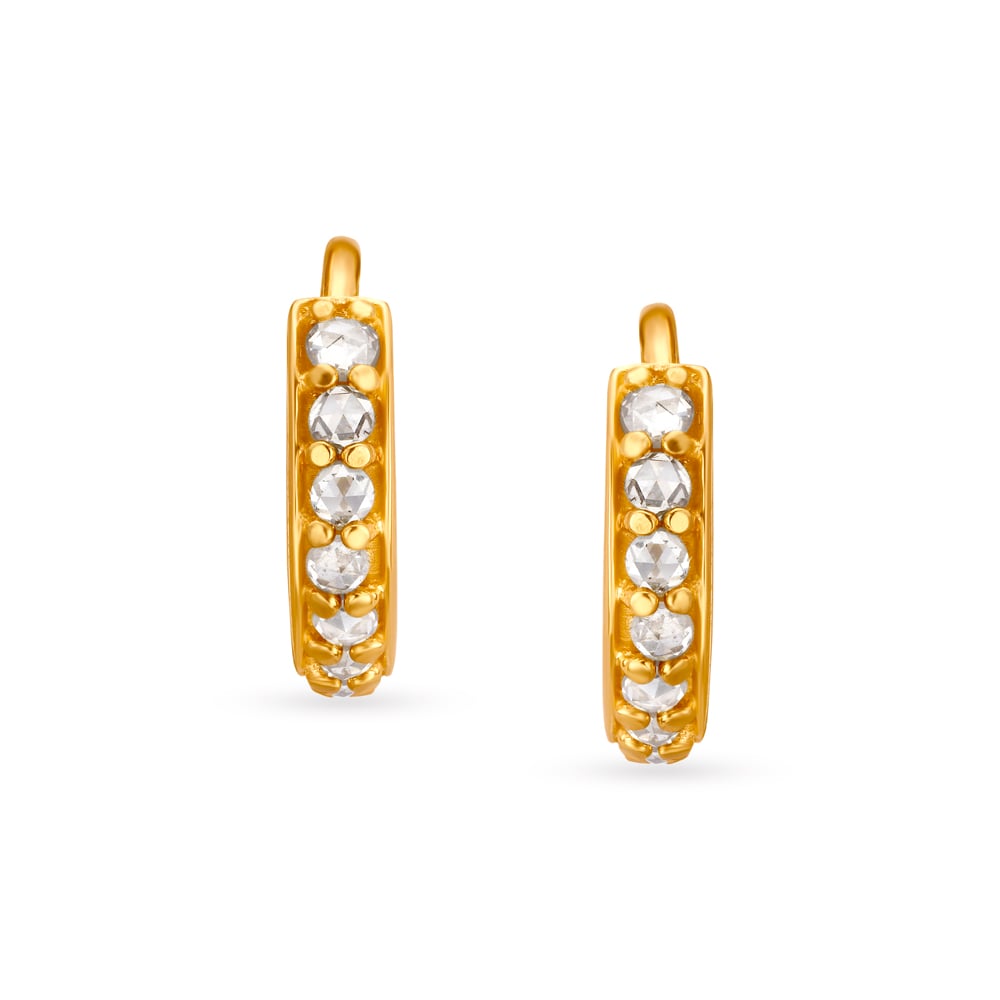 Linear Hoop Earrings with Un-cut Diamonds,,hi-res image number null