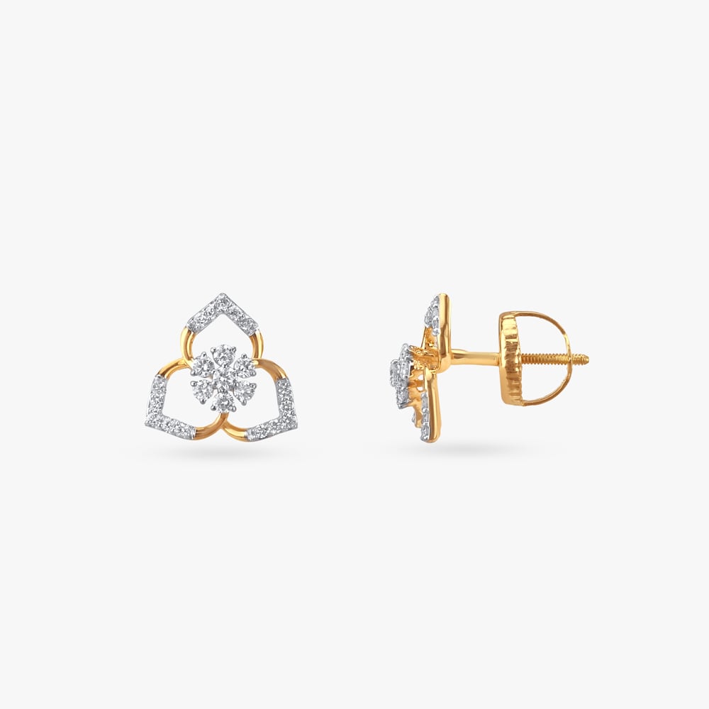 Triple Petal Diamond Stud Earrings,,hi-res image number null