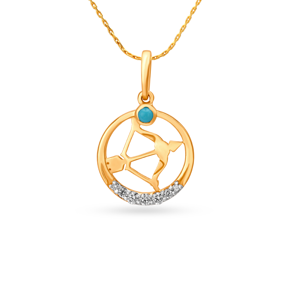 Buy Rose Gold Handcrafted Brass Sagittarius Zodiac Necklace |  M/P-CZP-01/RG/MOZA3 | The loom