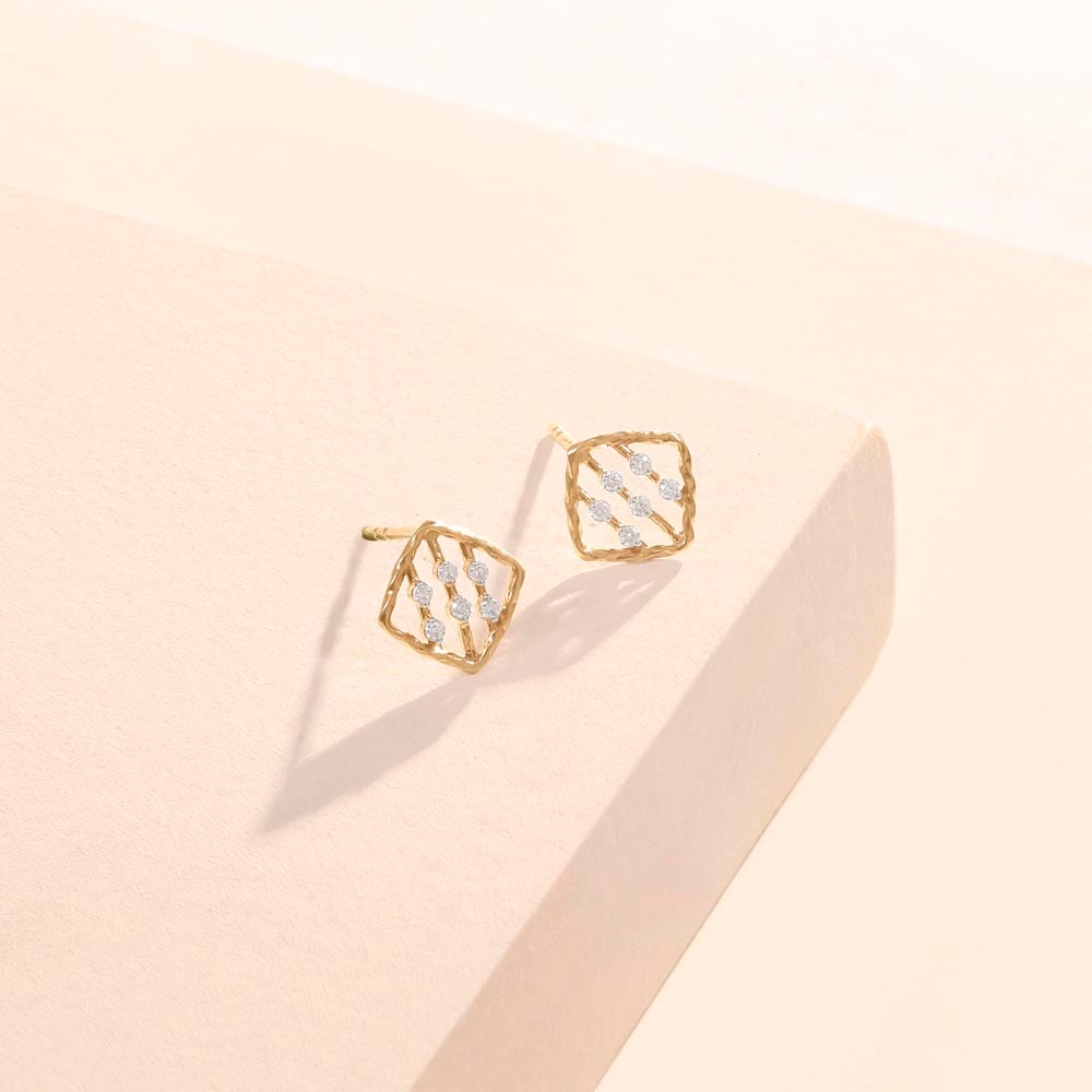 Radiant Grid Diamond Stud Earrings,,hi-res image number null