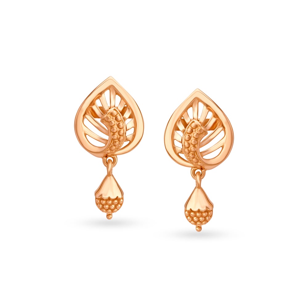 Leaf Pattern Gold Drop Earrings,,hi-res image number null