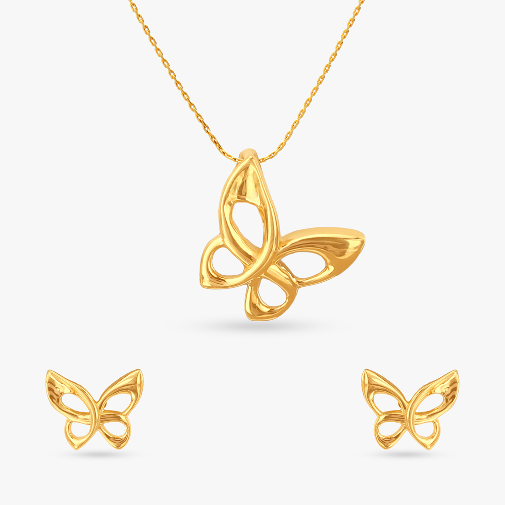 Butterfly Dreams Gold Pendant and Earrings Set,,hi-res image number null