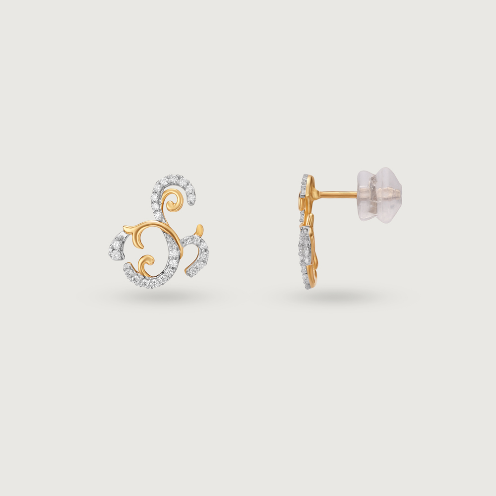 Floral Swirl Gold & Diamond Stud Earrings,,hi-res image number null