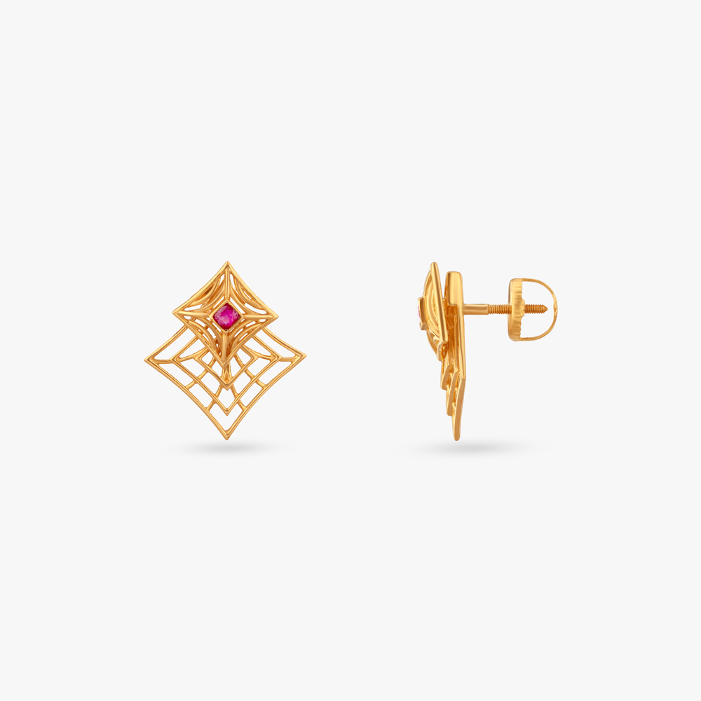 Contemporary Lattice Gold Stud Earrings,,hi-res image number null