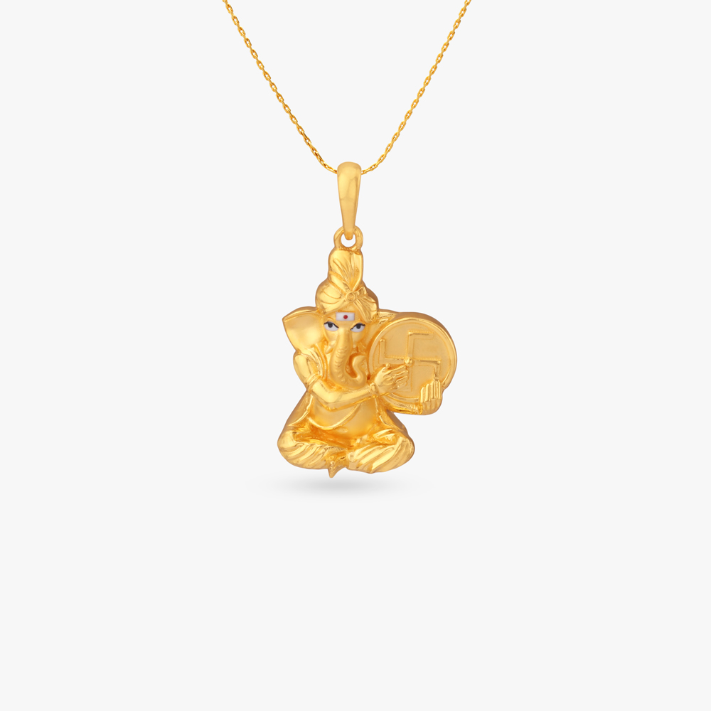 Swastik Ganesha Gold Pendant,,hi-res image number null