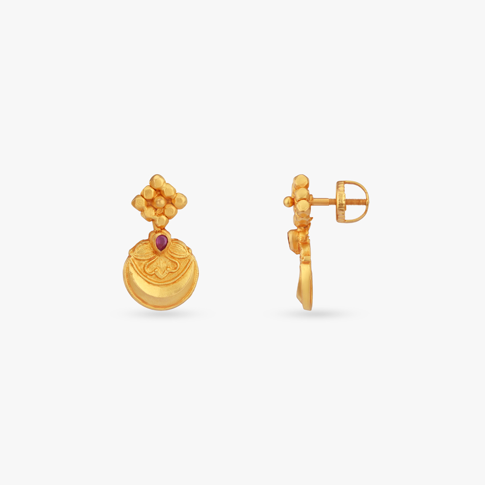 Nakshi Crescent Gold Drop Earrings,,hi-res image number null