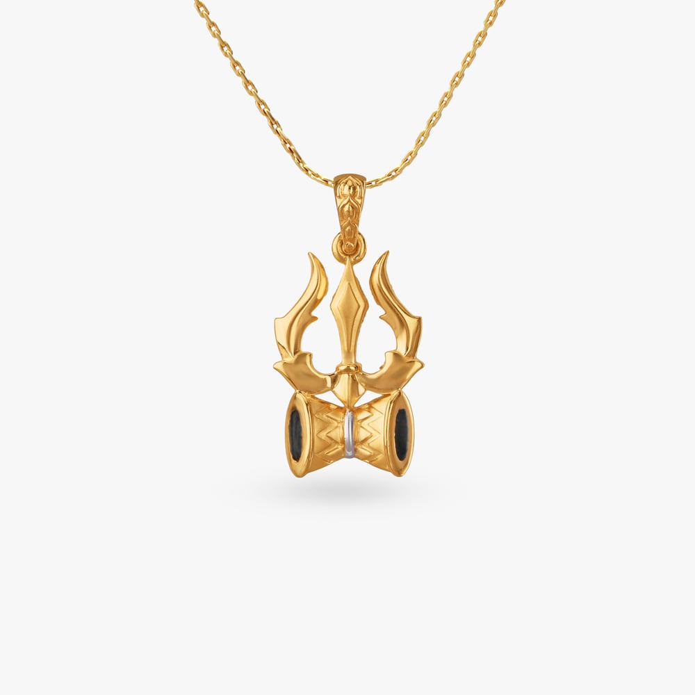 Divine Trishul Damru Gold Pendant,,hi-res image number null