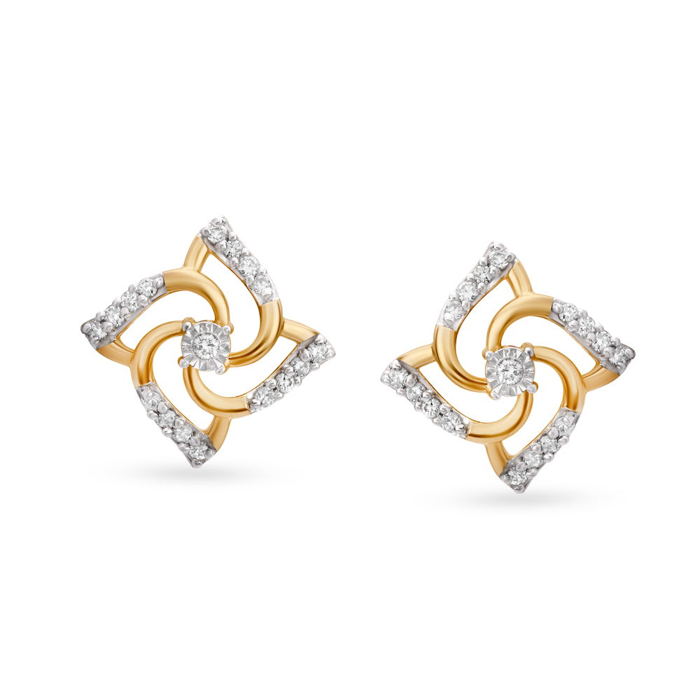 Exquisite Floral Diamond Stud Earrings in Yellow and White Gold,,hi-res image number null