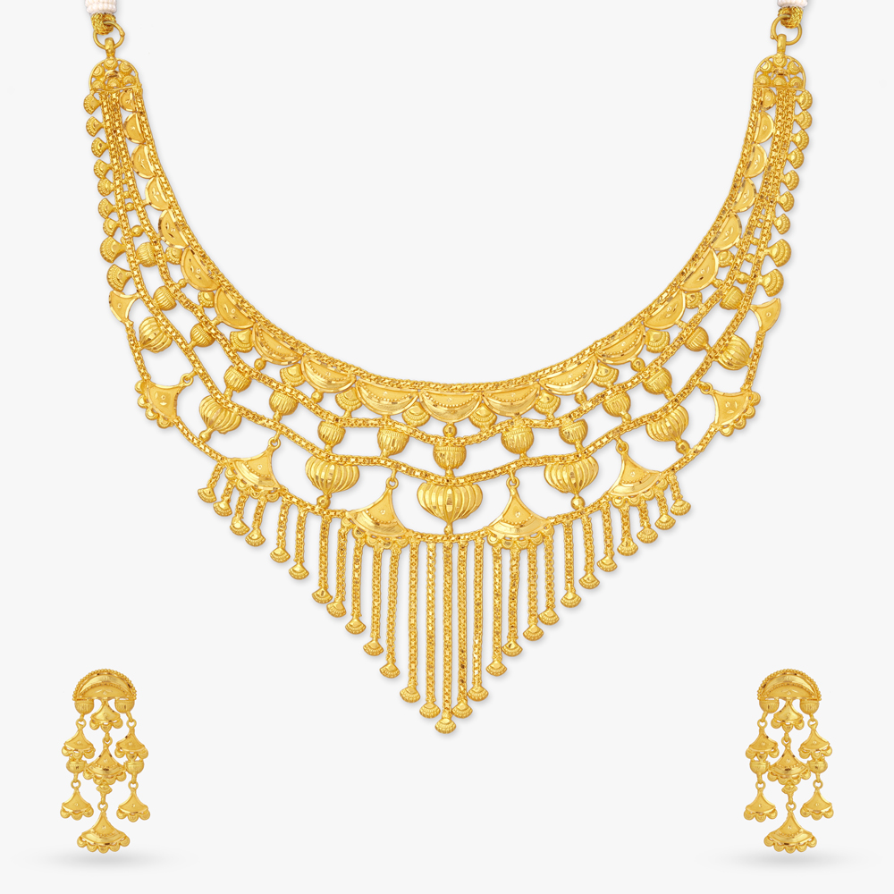 Jhalar Drape Gold Necklace Set,,hi-res image number null