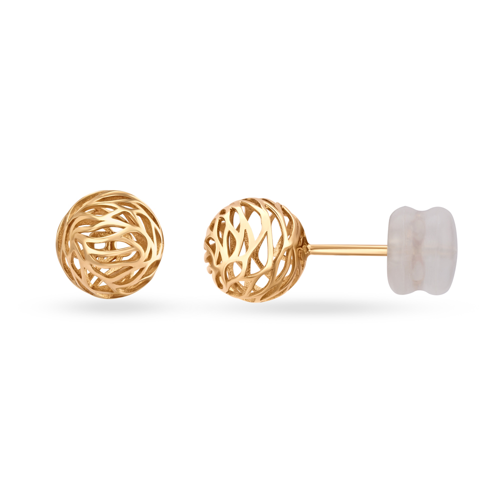 Round Gold Jali Work Stud Earrings,,hi-res image number null