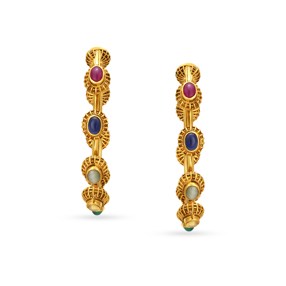 Serene Studded Gold Hoop Earrings,,hi-res image number null