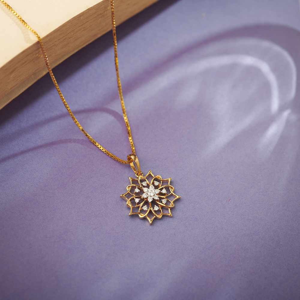 Slender Striking Gold and Diamond Floral Pendant