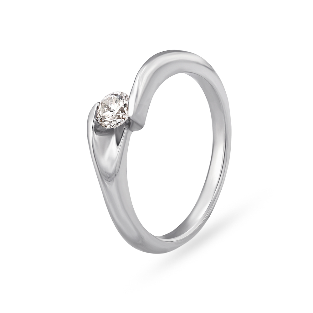 Sleek Geometric Platinum and Diamond Ring