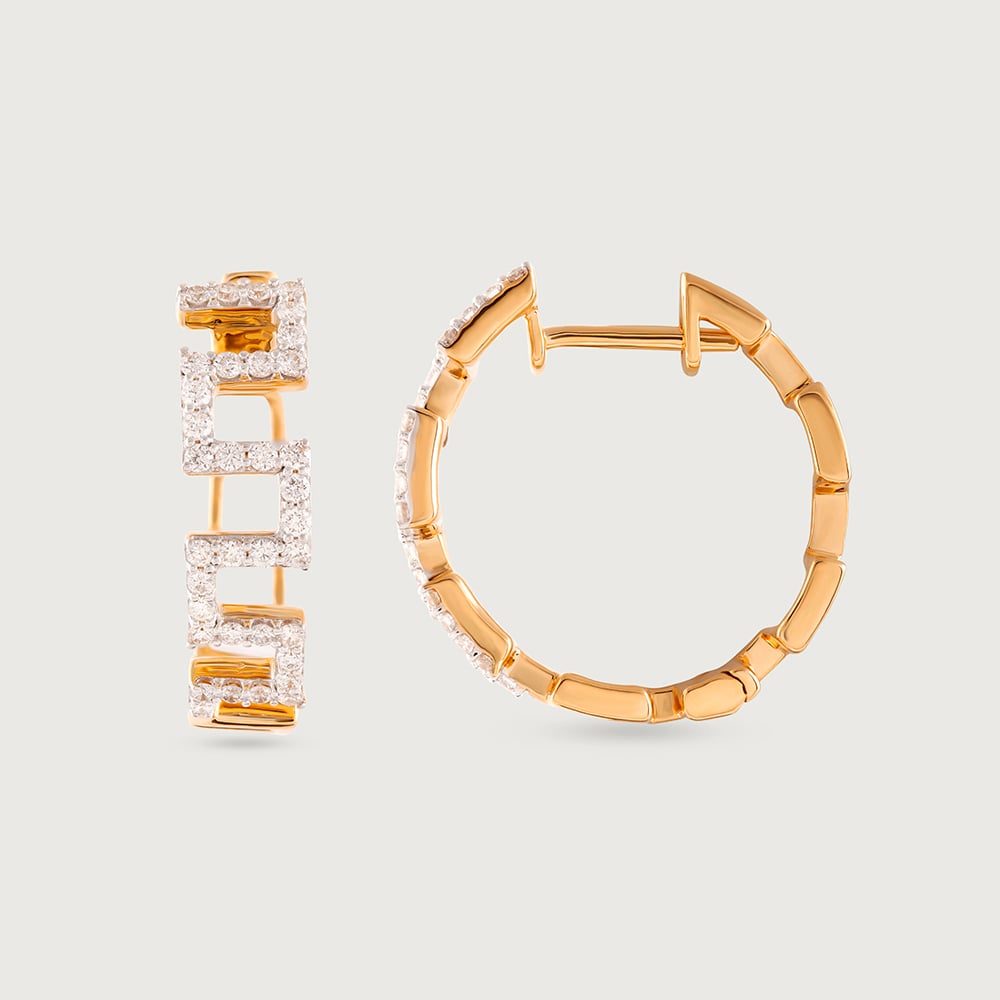 Geometric Bold Gold & Diamond Hoop Earrings,,hi-res image number null