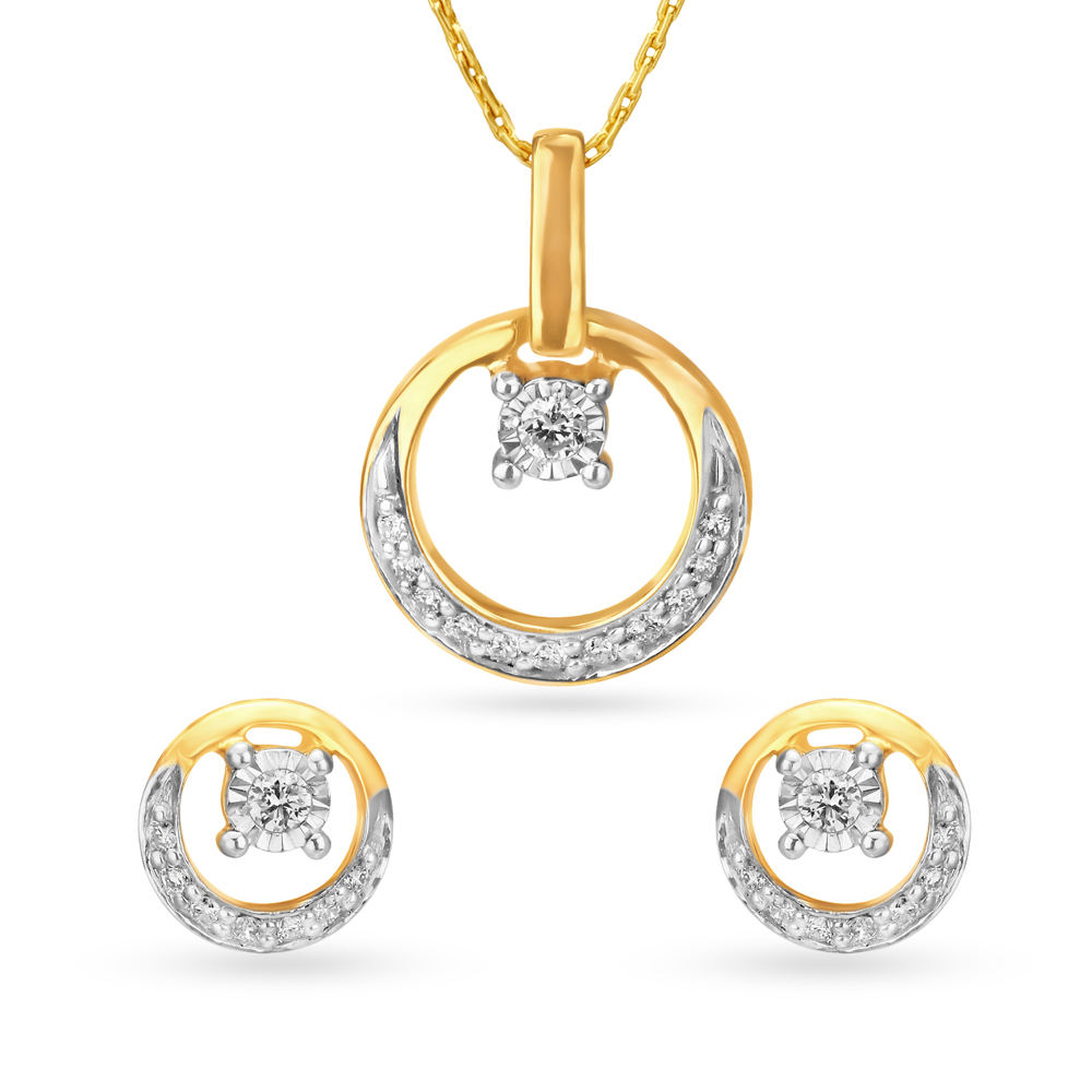 Graceful Circlet Gold and Diamond Pendant and Earrings Set