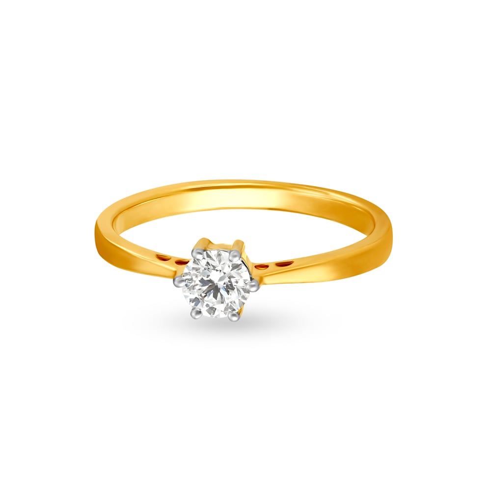 Shining 18 Karat Yellow Gold Solitaire Finger Ring,,hi-res image number null
