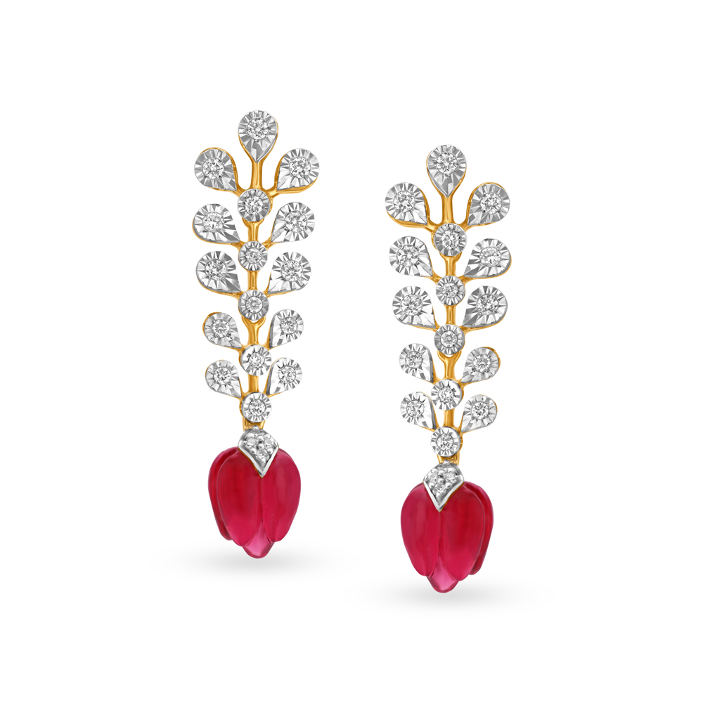Majestic Drop Earrings with English Polki Tourmalines and Uncut Diamonds